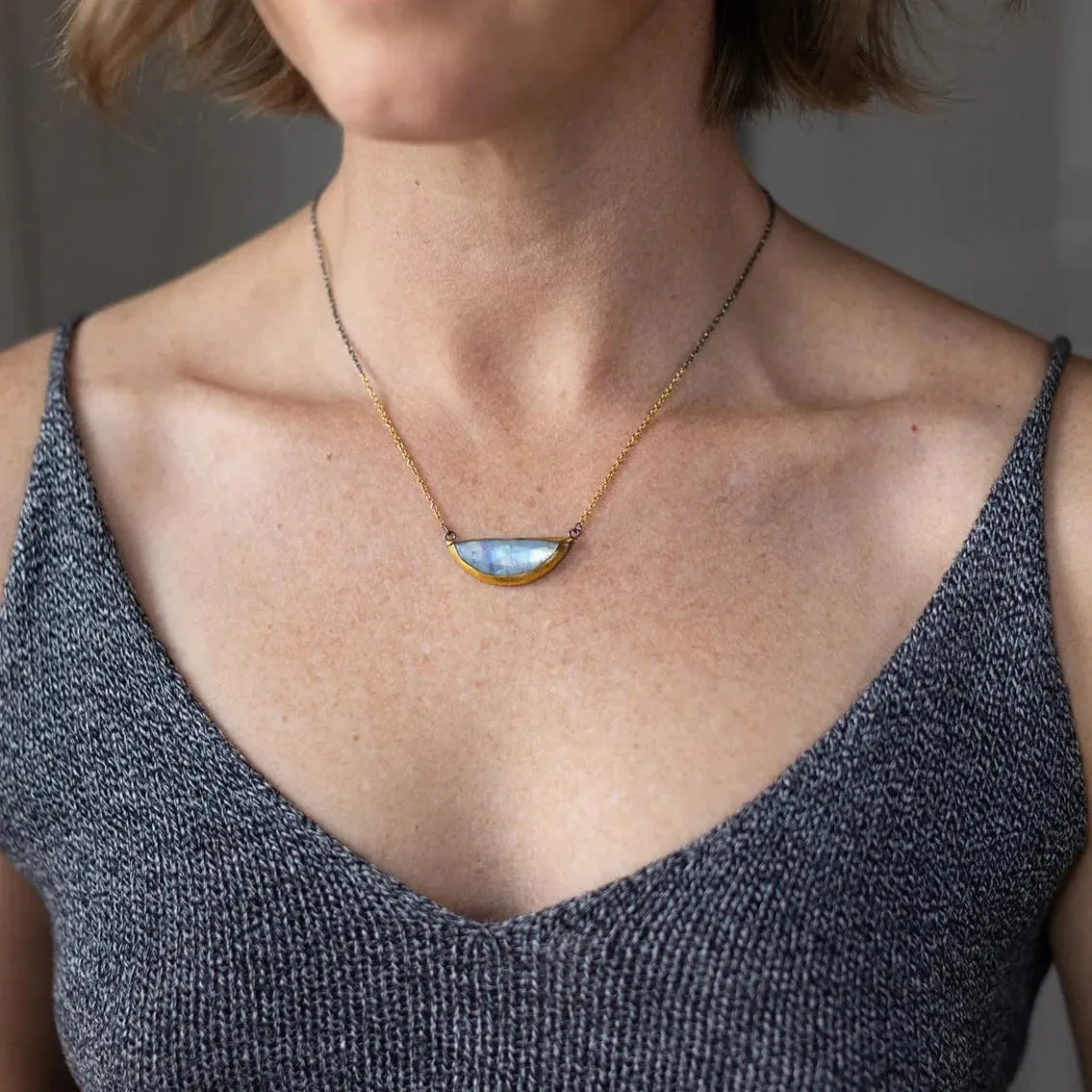 Moonstone Crescent Split Necklace