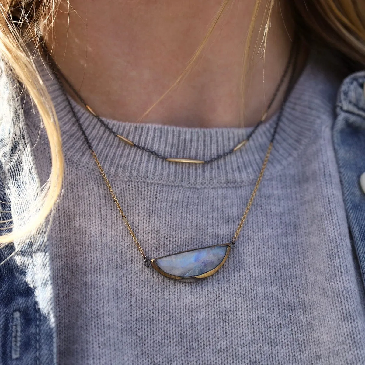 Moonstone Crescent Split Necklace