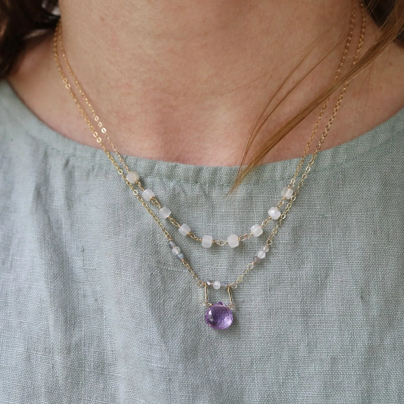 Moonstone Handmade Bead Chain Necklace