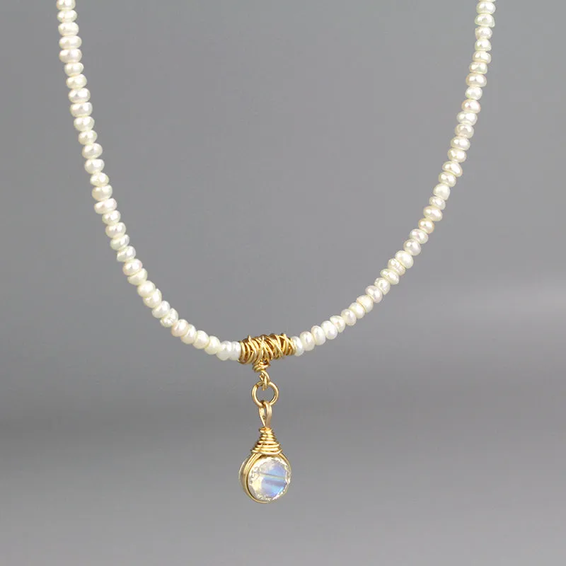 Moonstone Pearl Eye Pendant Necklace