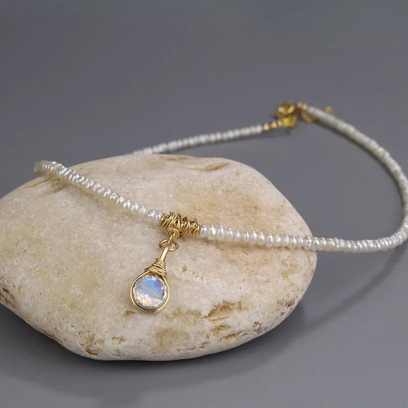 Moonstone Pearl Eye Pendant Necklace