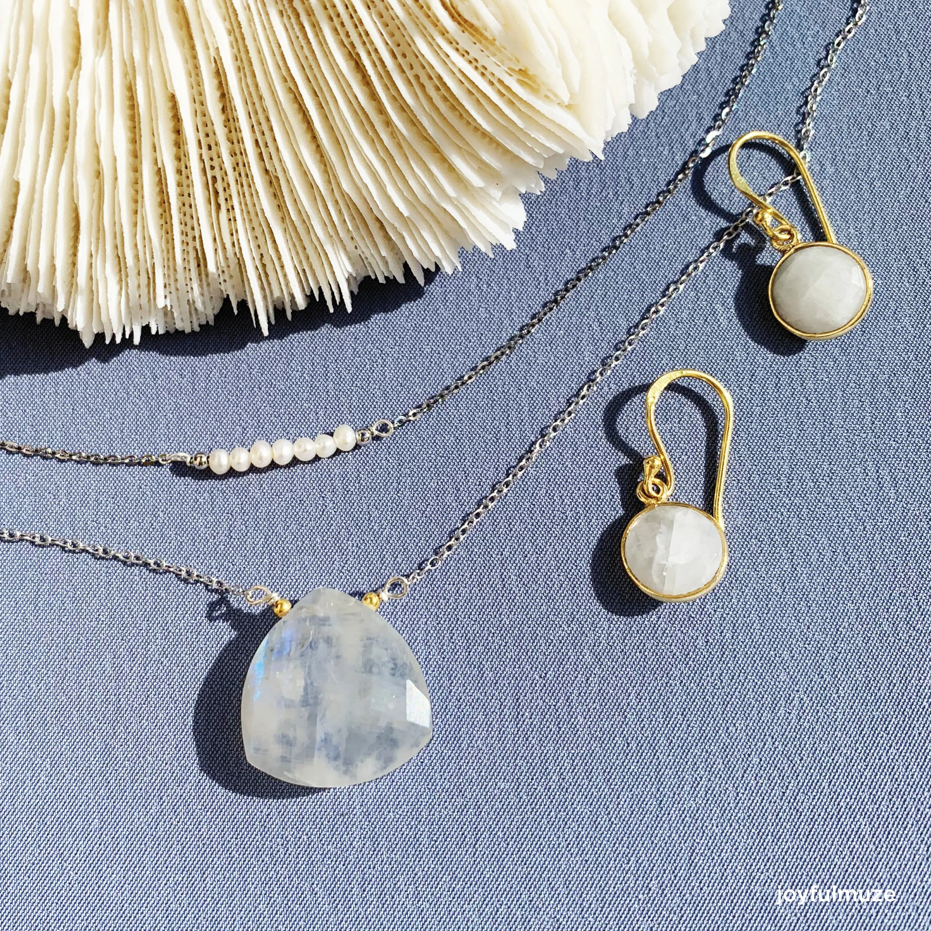 Moonstone Silver and Gold Necklace