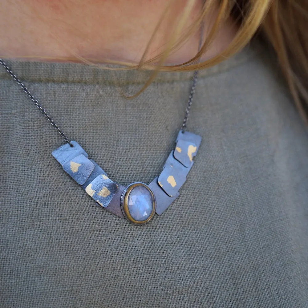 Moonstone Speckled Pivot Drop Necklace