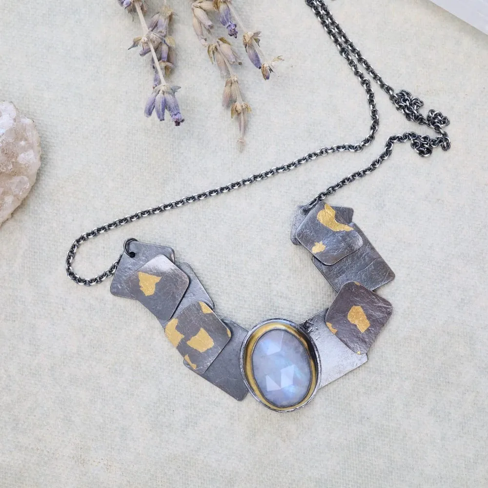 Moonstone Speckled Pivot Drop Necklace