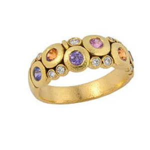 Multi Color Sapphire and Diamond Candy Dome Ring