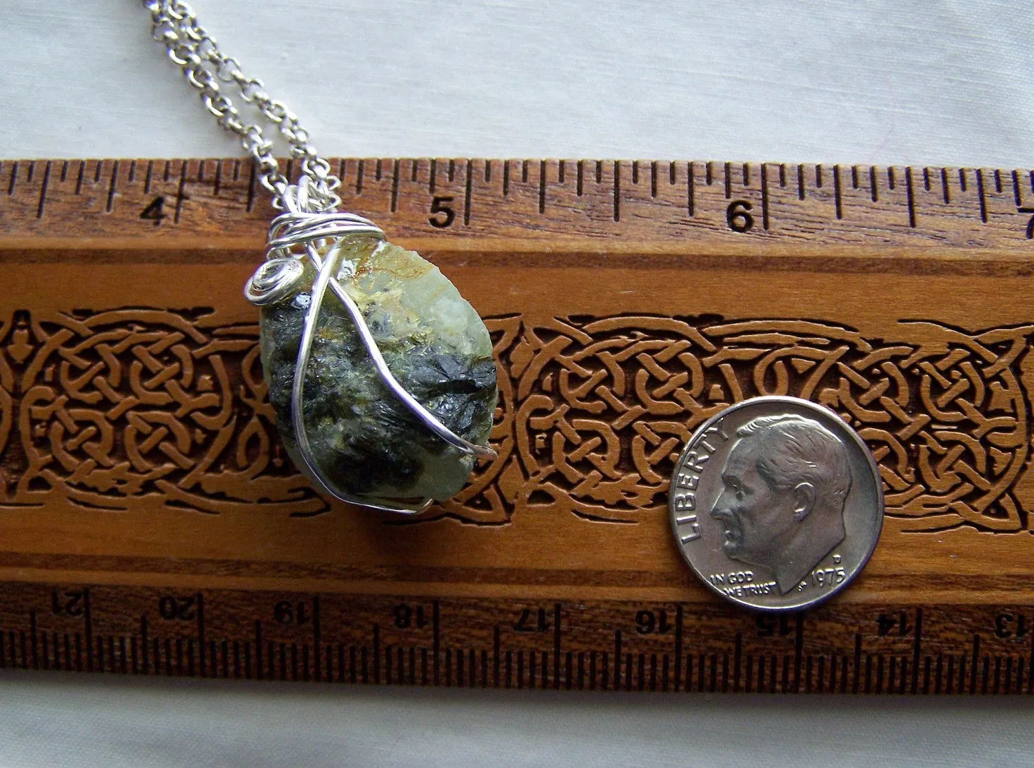 Natural Green Prehnite Wire Wrapped Pendant Necklace