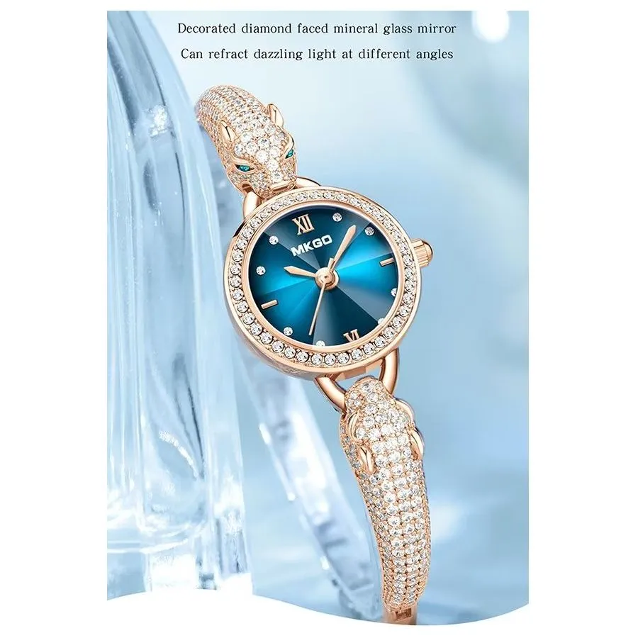 OceanGleam Wide Band Blue Crystal Bracelet Watch