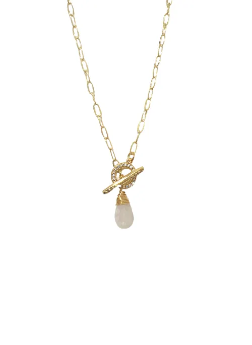 Olivia Moonstone Dainty Toggle CZ Necklace Gold