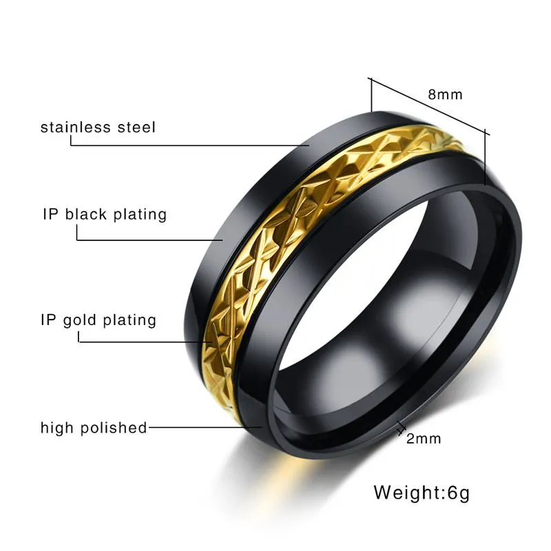 Onyx Black Faceted Gold Throne Steel Ring