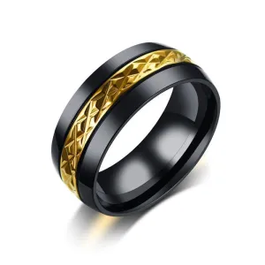 Onyx Black Faceted Gold Throne Steel Ring