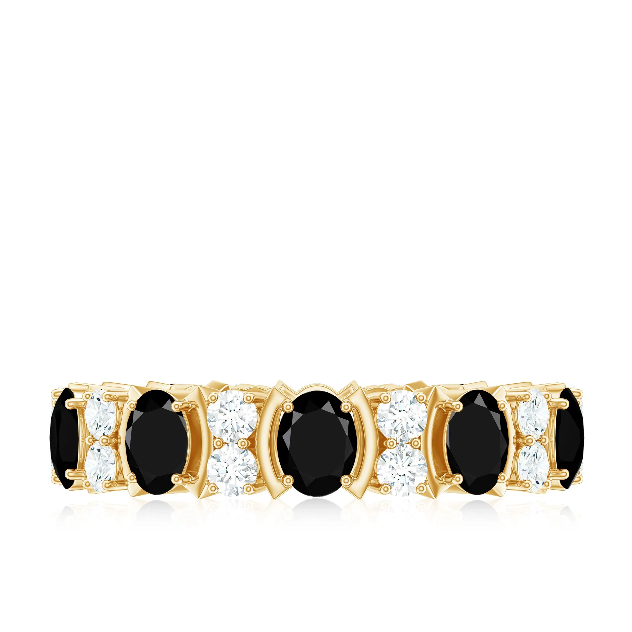 Oval Black Onyx and Moissanite Eternity Anniversary Band Ring