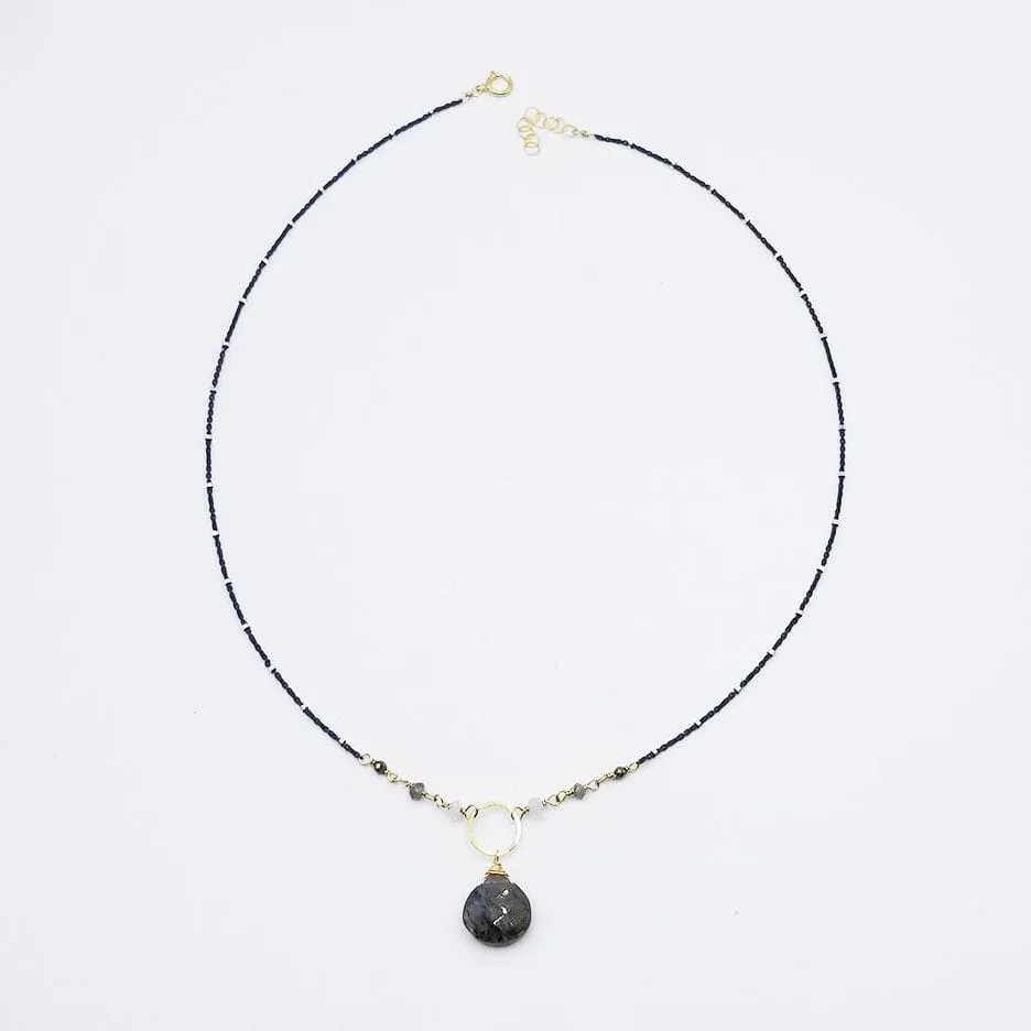 Oxidized Sterling Silver Labradorite Drop Necklace