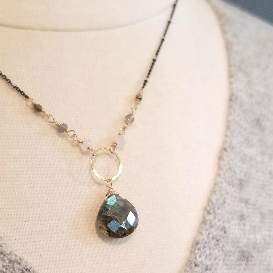 Oxidized Sterling Silver Labradorite Drop Necklace