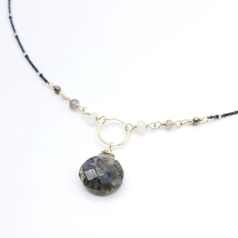 Oxidized Sterling Silver Labradorite Drop Necklace