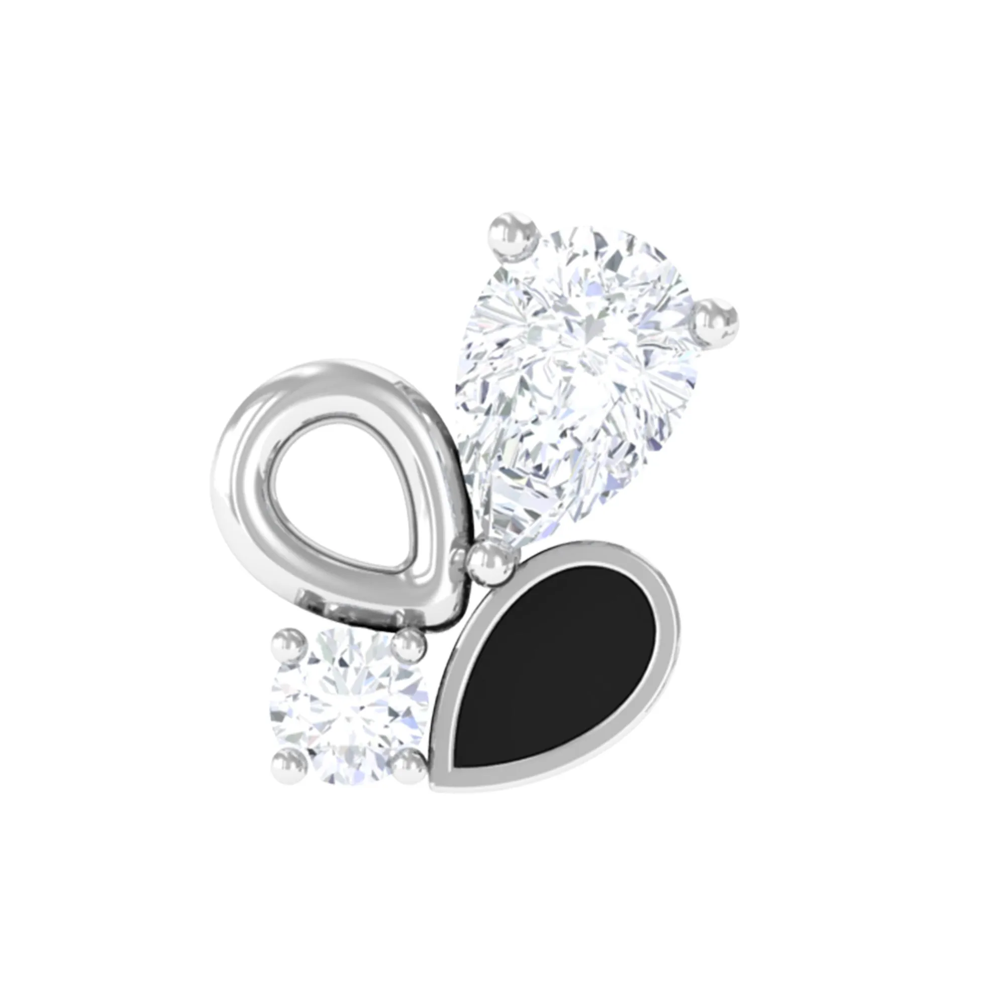 Pear Moissanite Cluster Conch Earring with Black Enamel