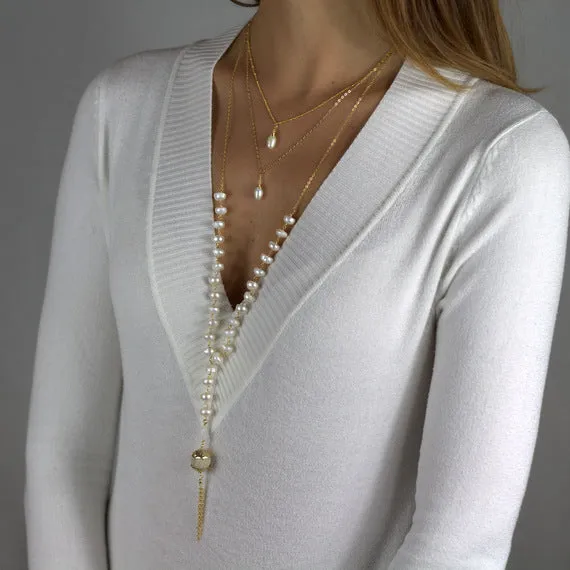 Pearl Long Lava Necklace