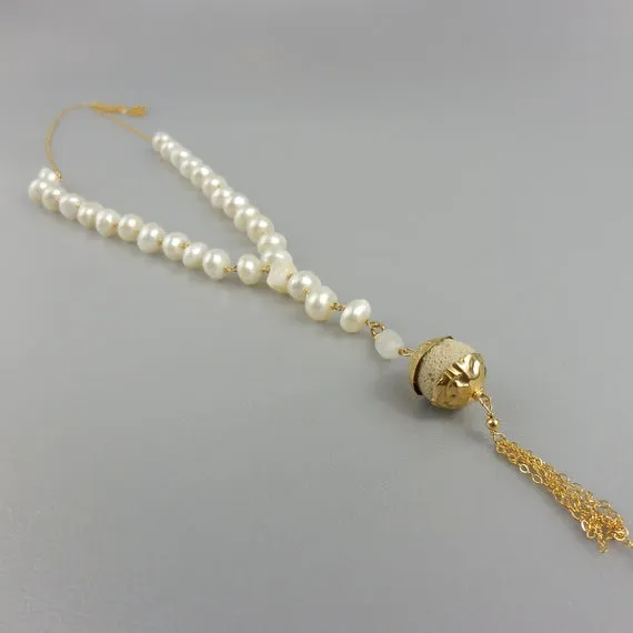 Pearl Long Lava Necklace