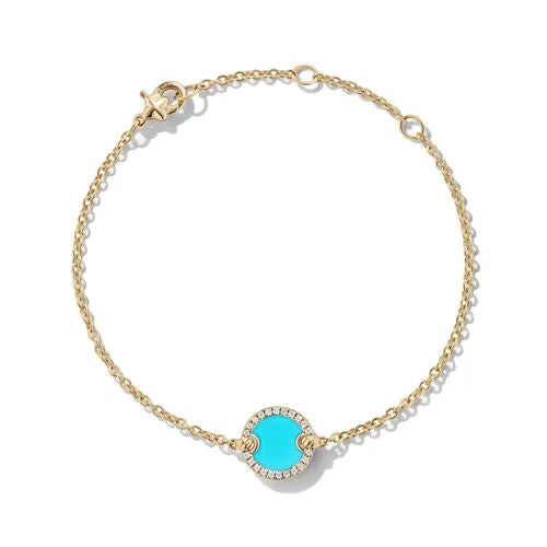 Petite DY Elements Center Station Chain Bracelet in 18K Yellow Gold with Turquoise and Pavé Diamonds