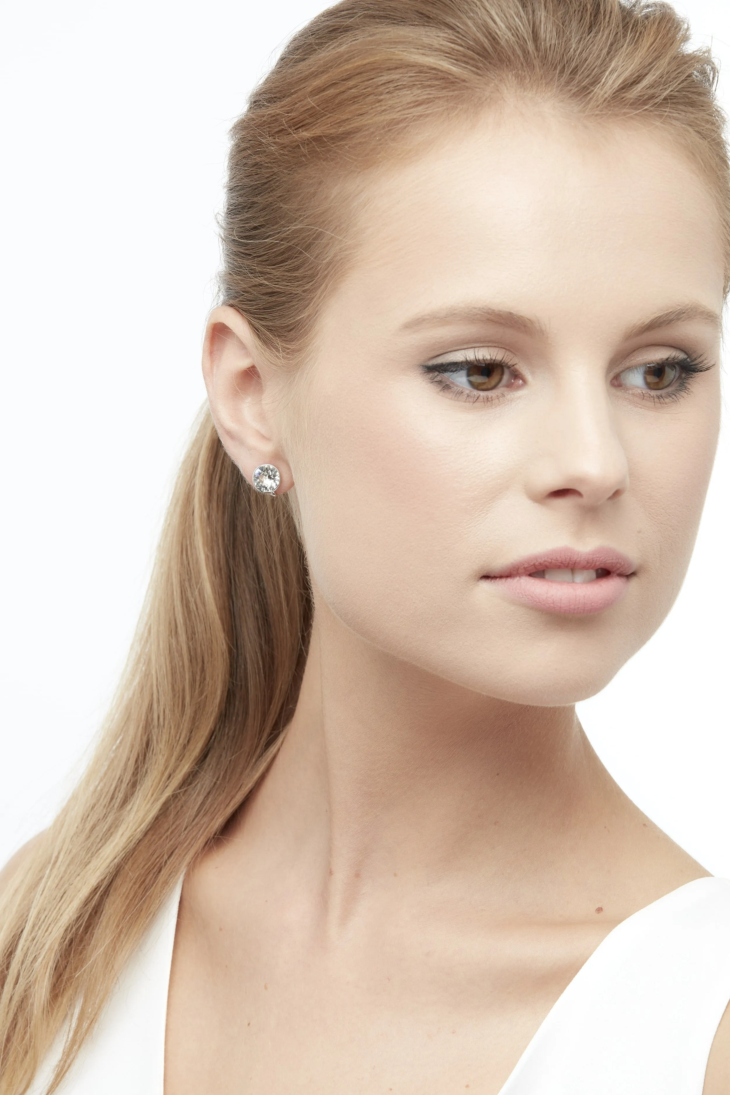 Platinum Crystal Stud Clip Earrings