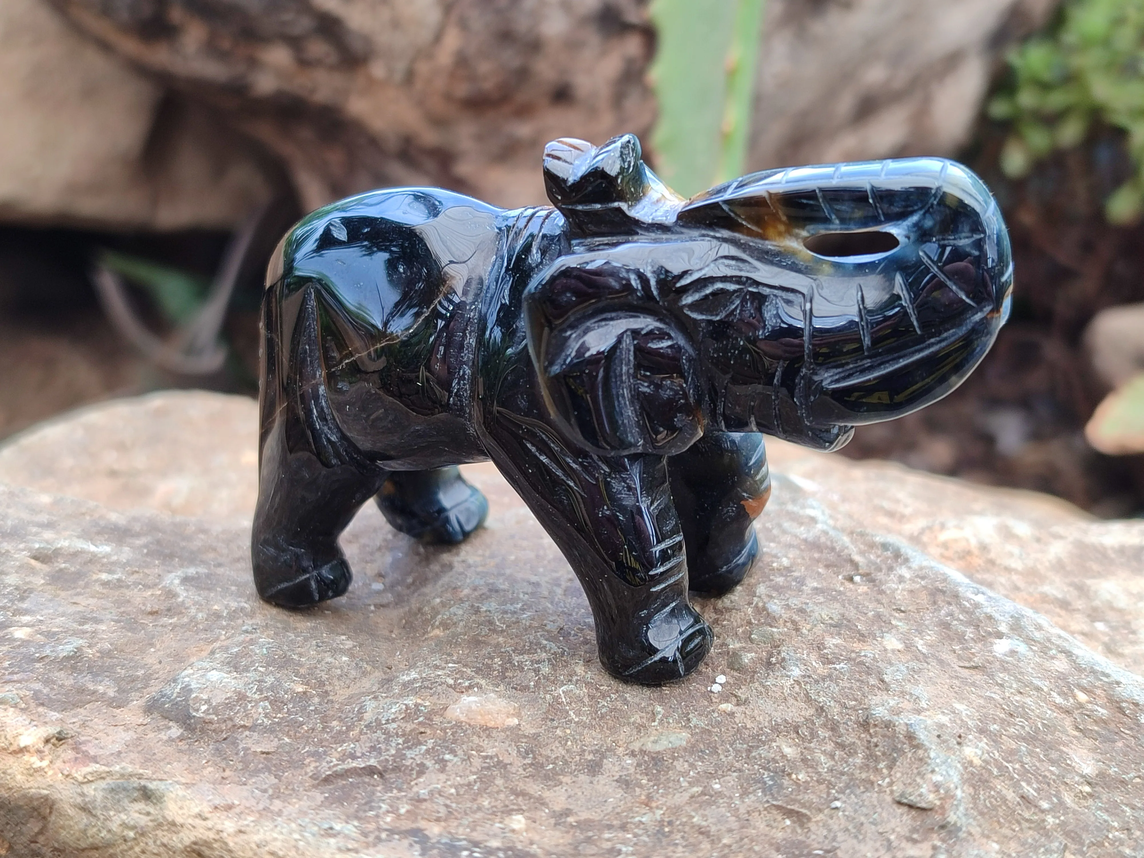 Polished Black Onyx Elephant Carvings - sold per item - From Brazil