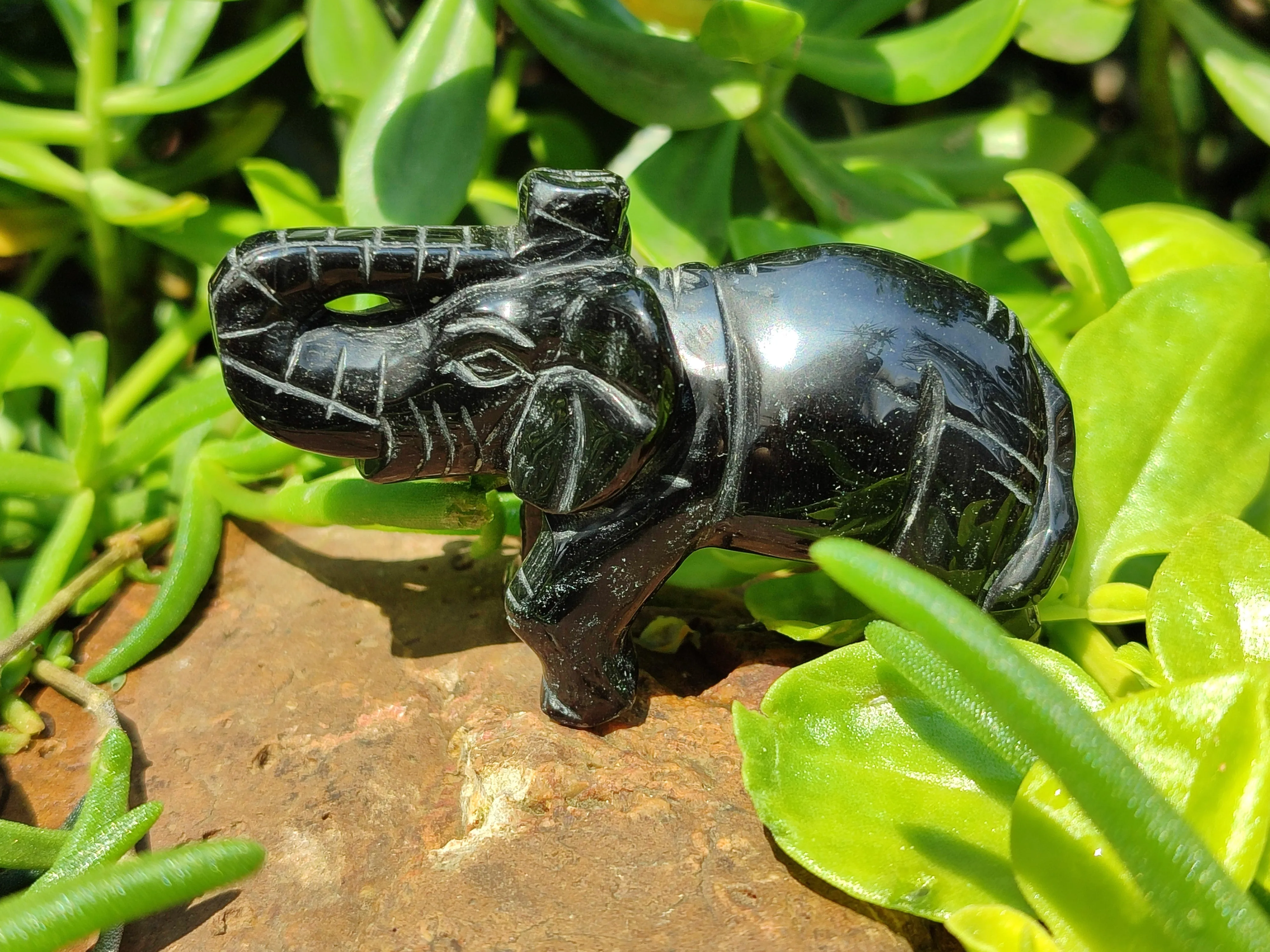 Polished Black Onyx Elephant Carvings - sold per item - From Brazil