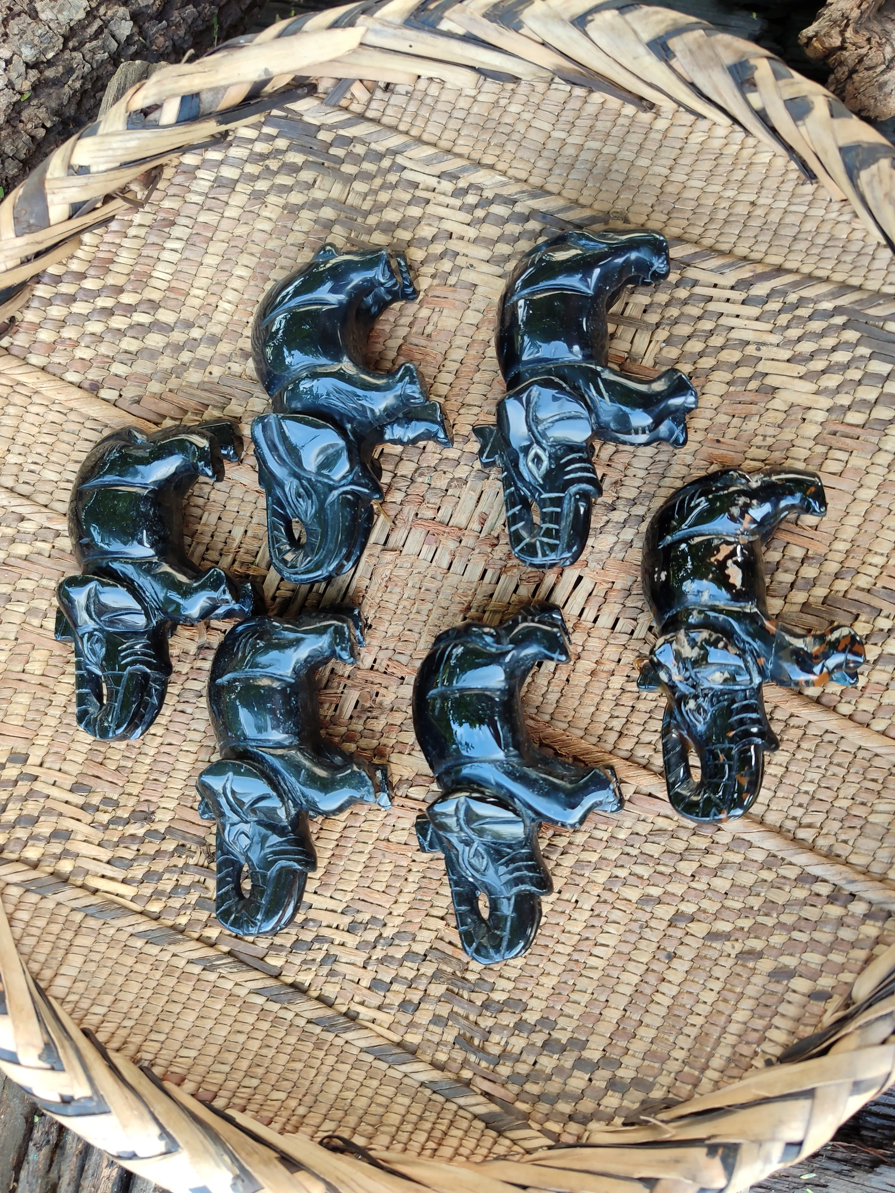 Polished Black Onyx Elephant Carvings - sold per item - From Brazil