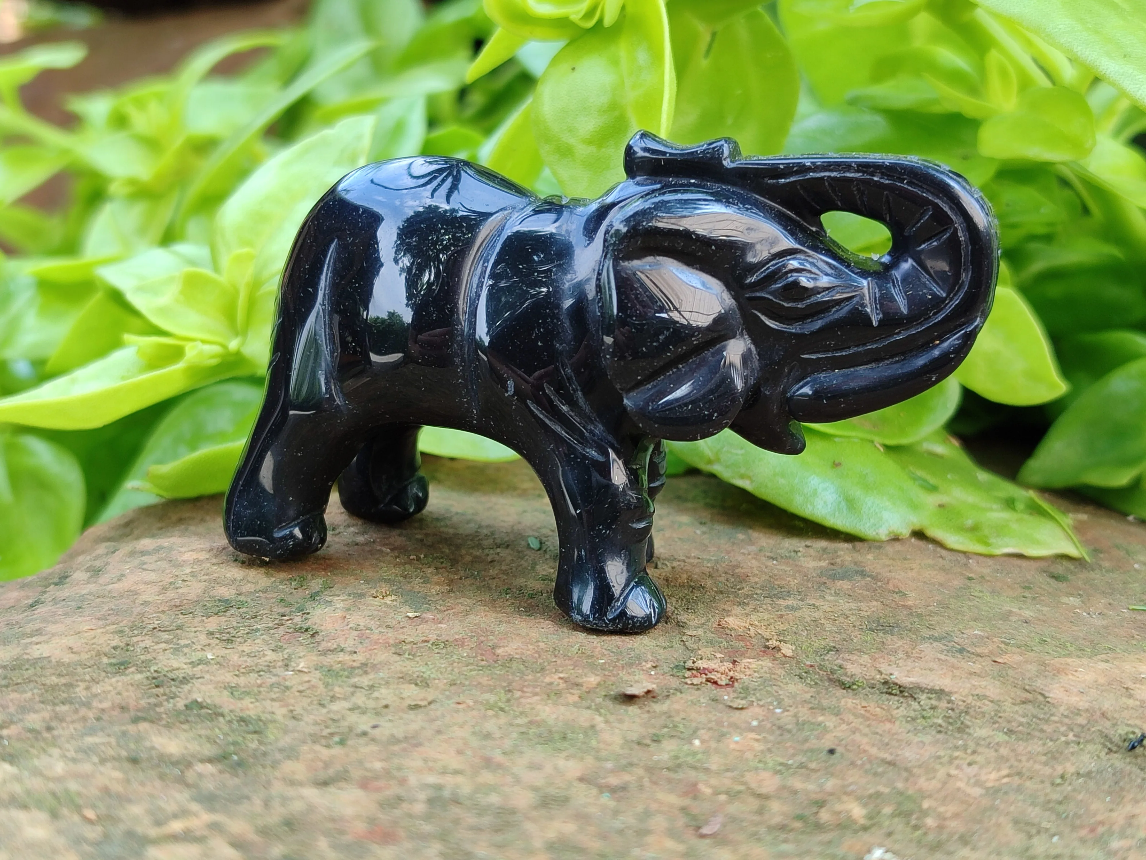 Polished Black Onyx Elephant Carvings - sold per item - From Brazil