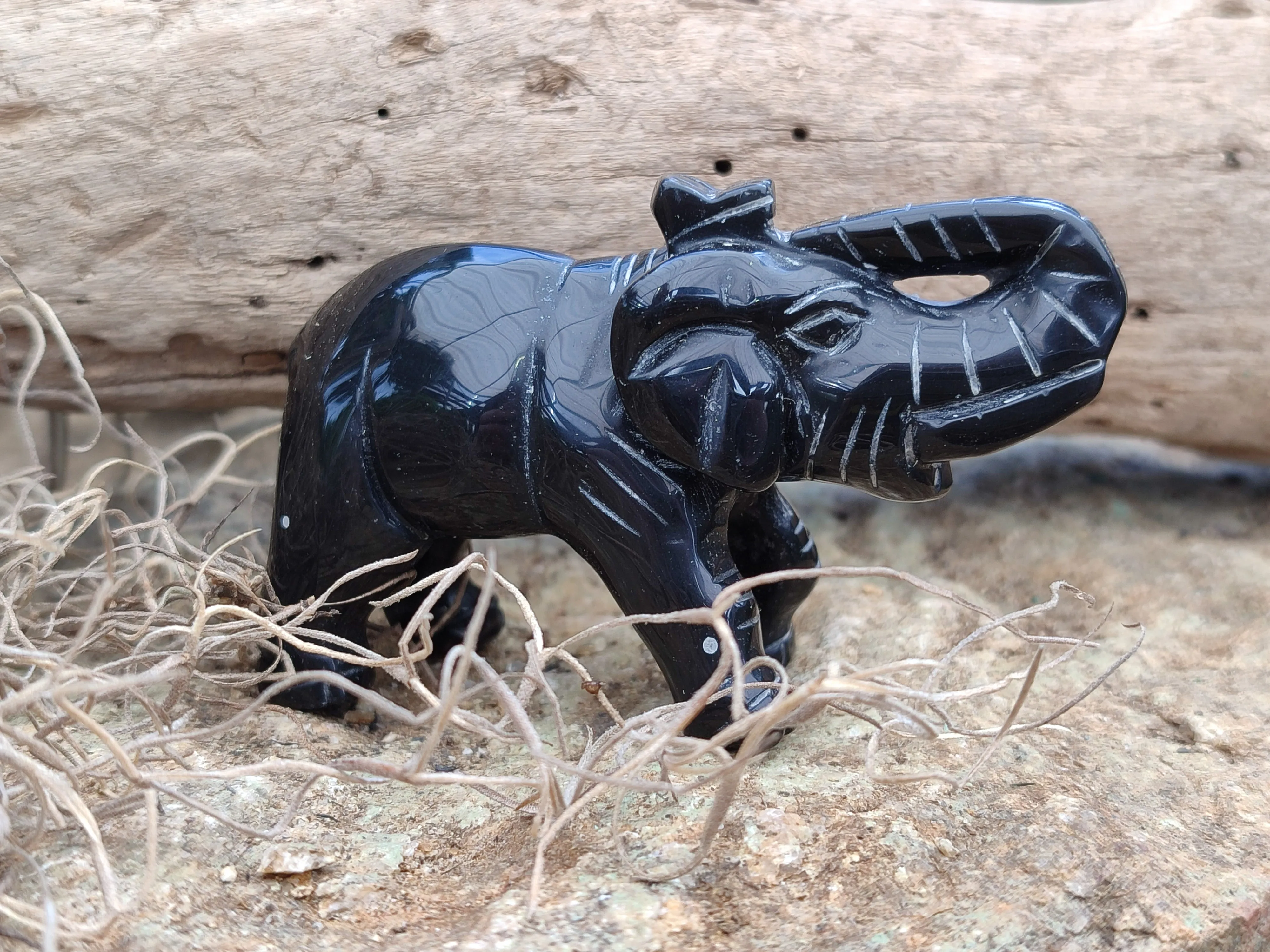 Polished Black Onyx Elephant Carvings - sold per item - From Brazil