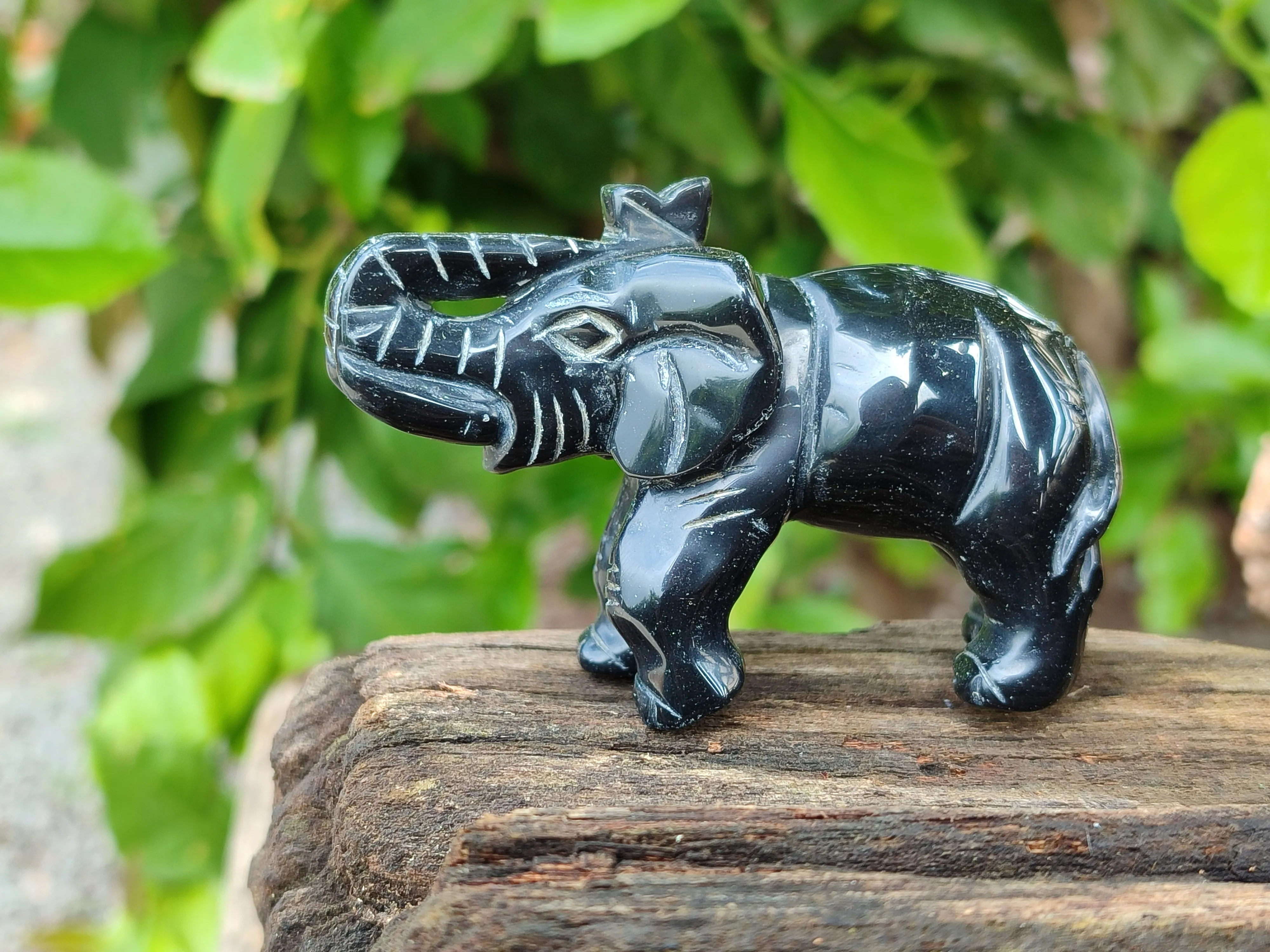 Polished Black Onyx Elephant Carvings - sold per item - From Brazil