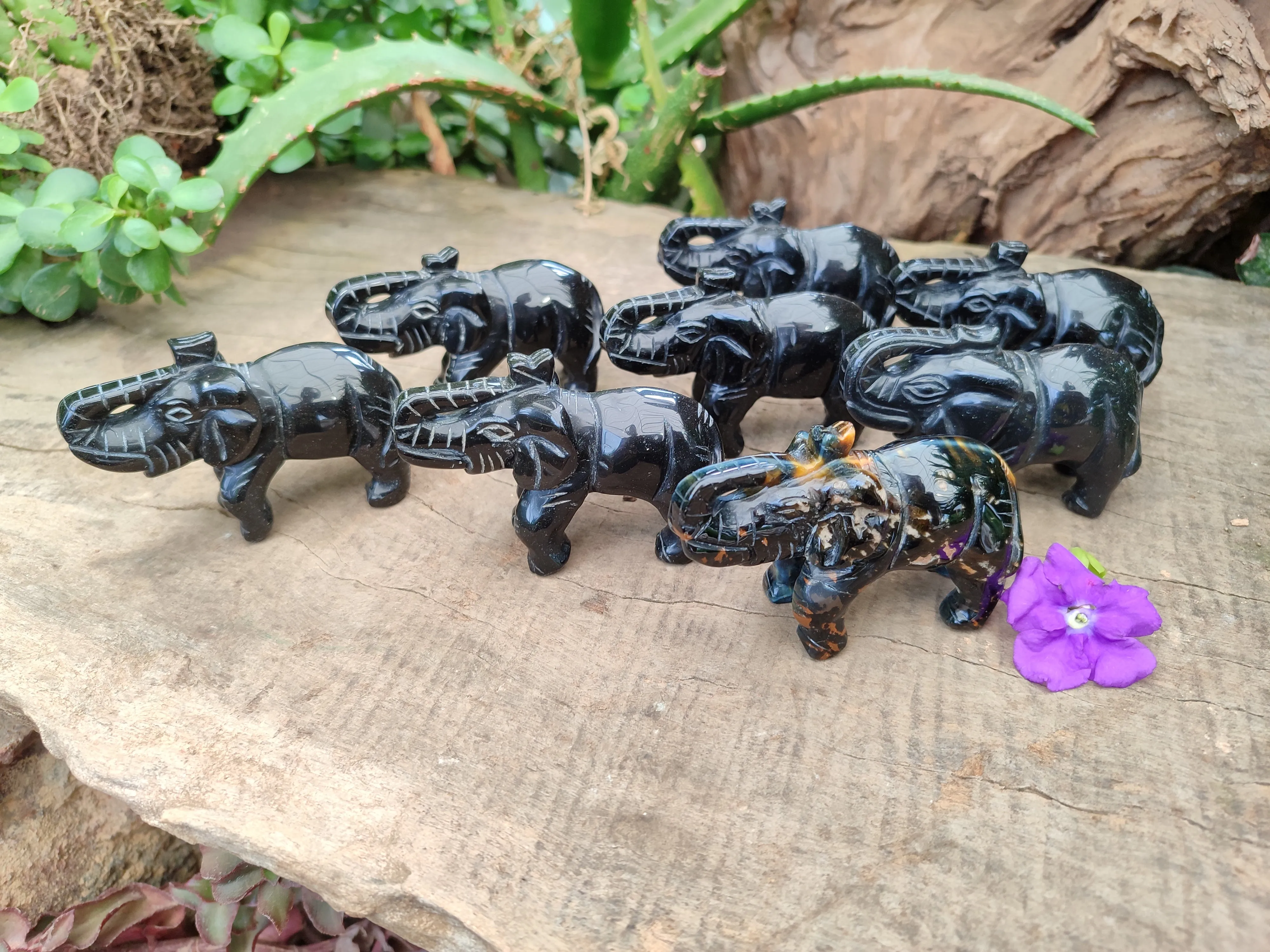 Polished Black Onyx Elephant Carvings - sold per item - From Brazil