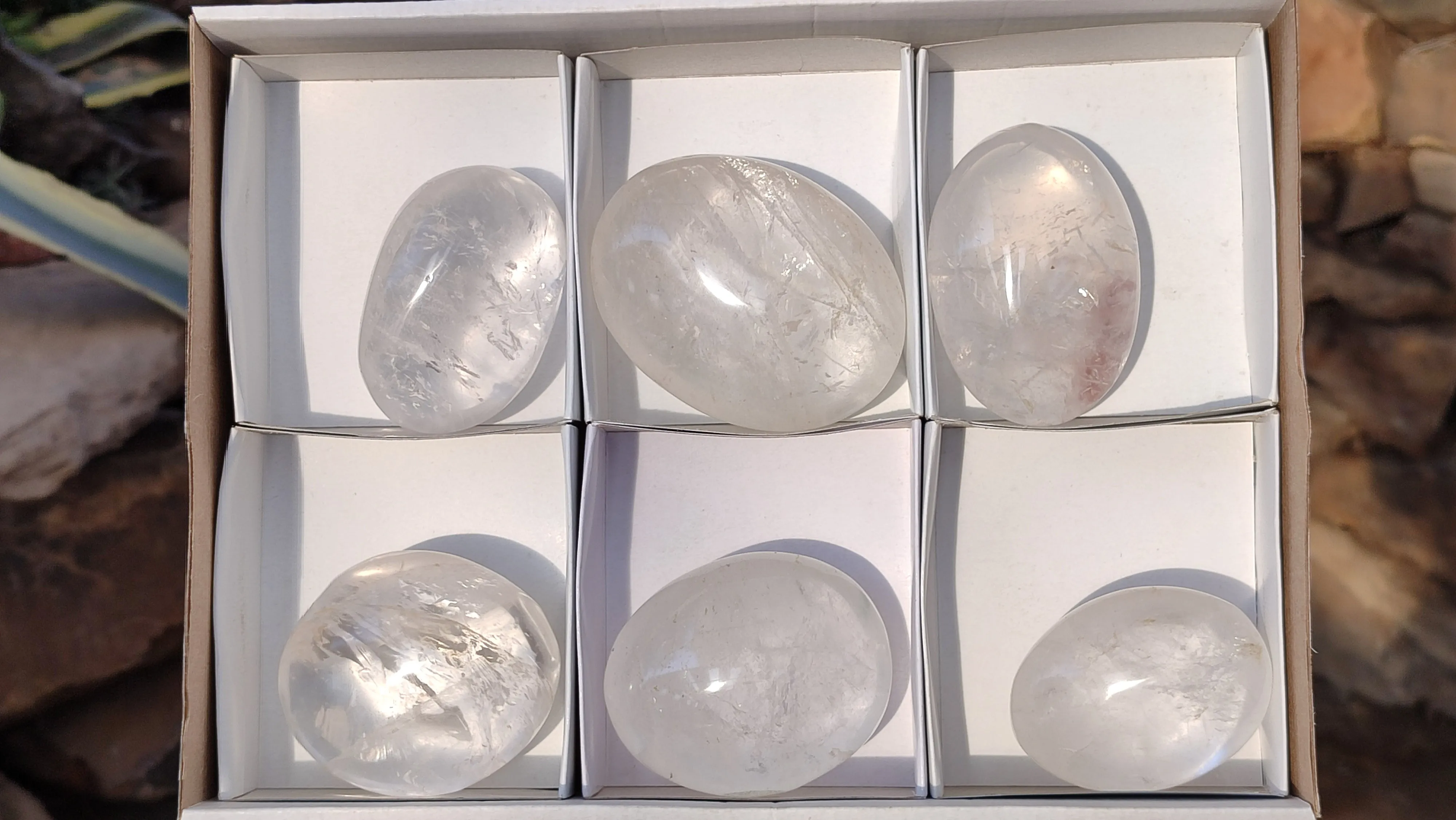 Polished Extra Large Clear Rock Crystal Free Forms With Rainbow Veils x 6 From Madagascar