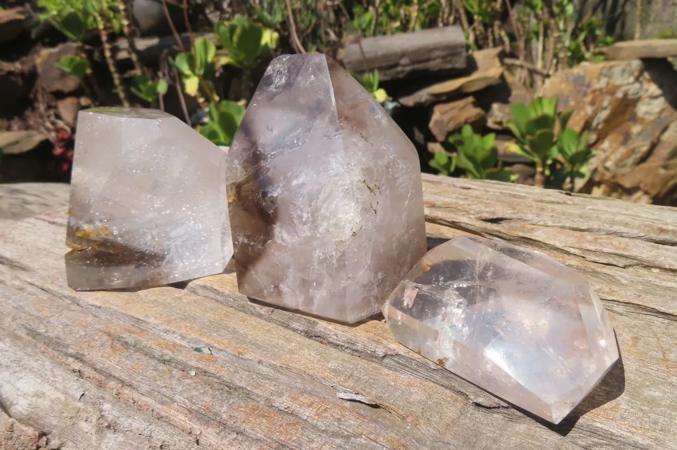 Polished Smokey Window Quartz Crystals x 3 From Madagascar