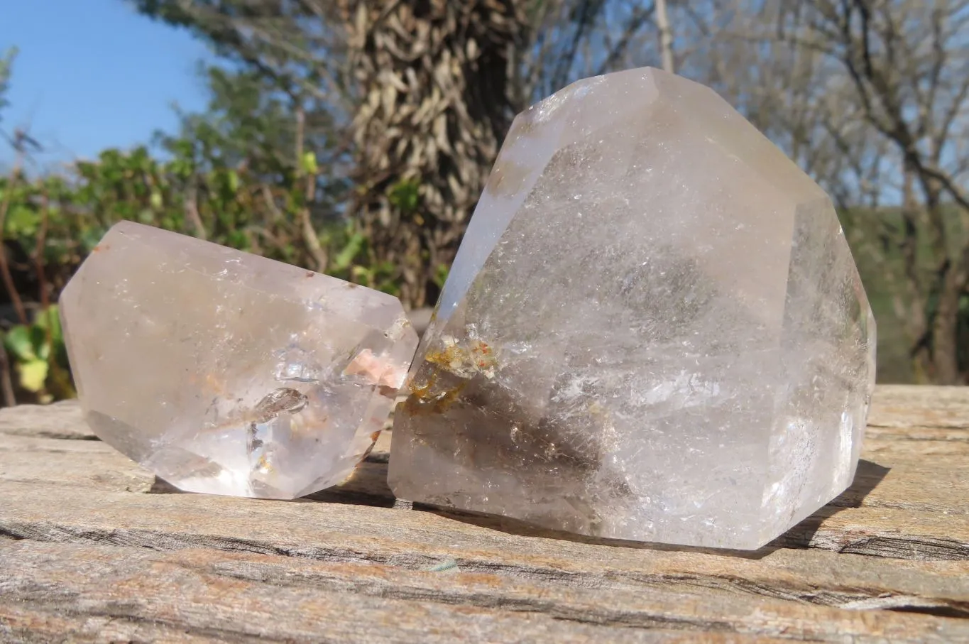 Polished Smokey Window Quartz Crystals x 3 From Madagascar