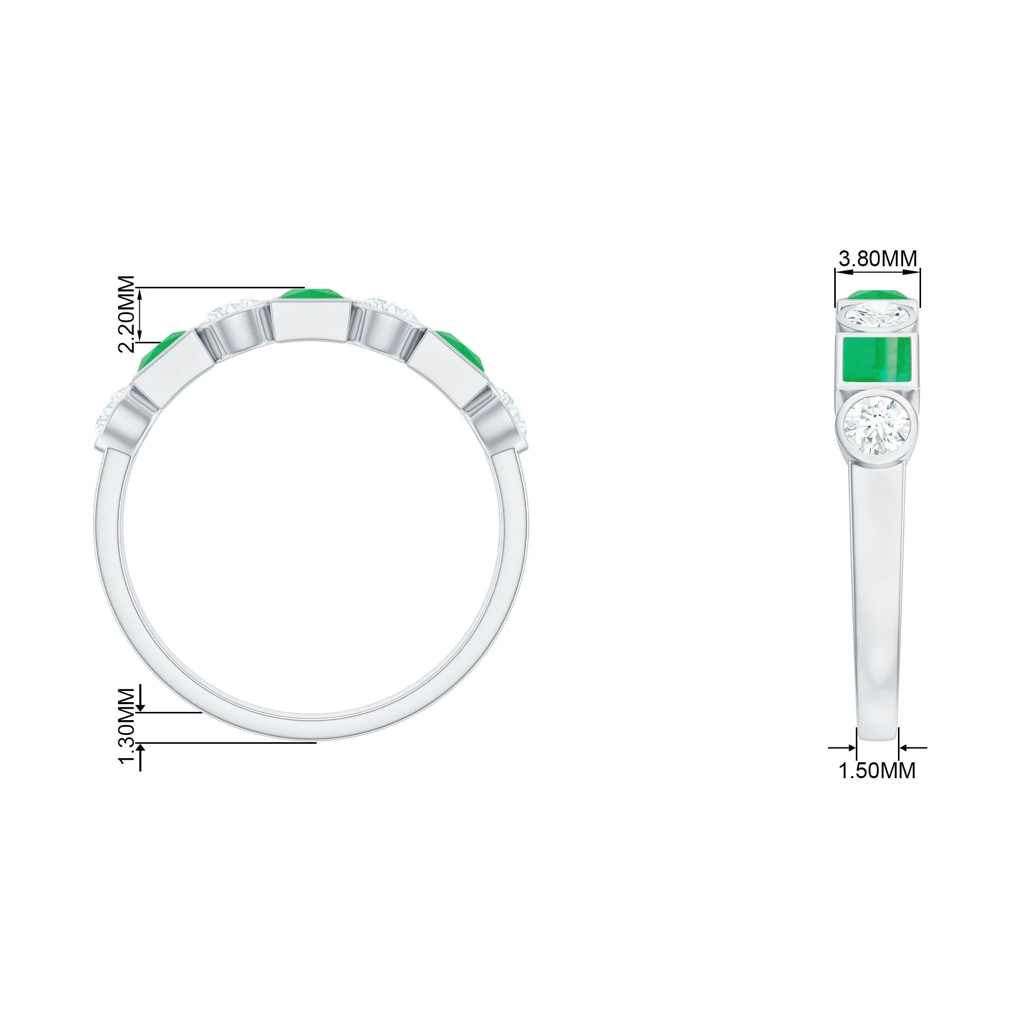 Princess Shape Emerald and Diamond Half Eternity Ring