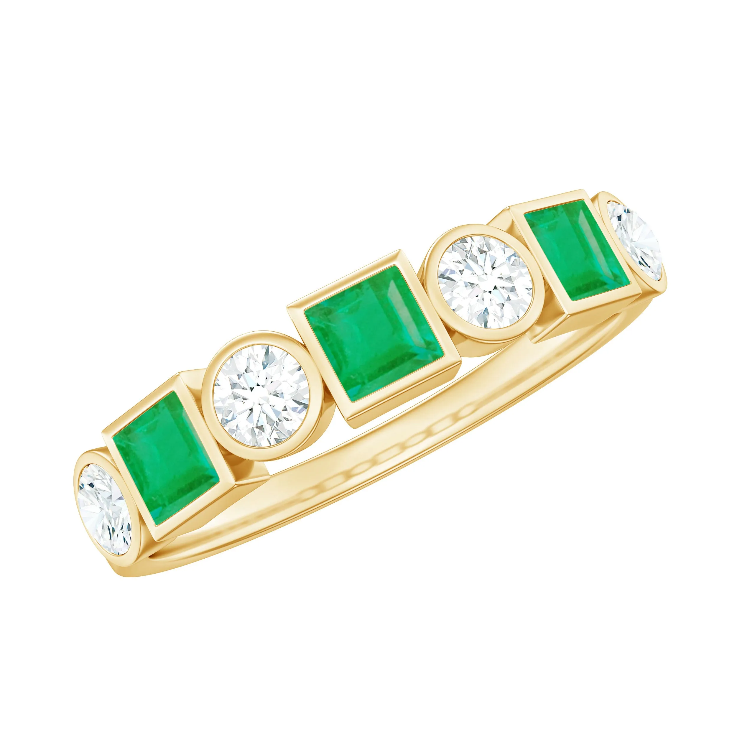 Princess Shape Emerald and Diamond Half Eternity Ring