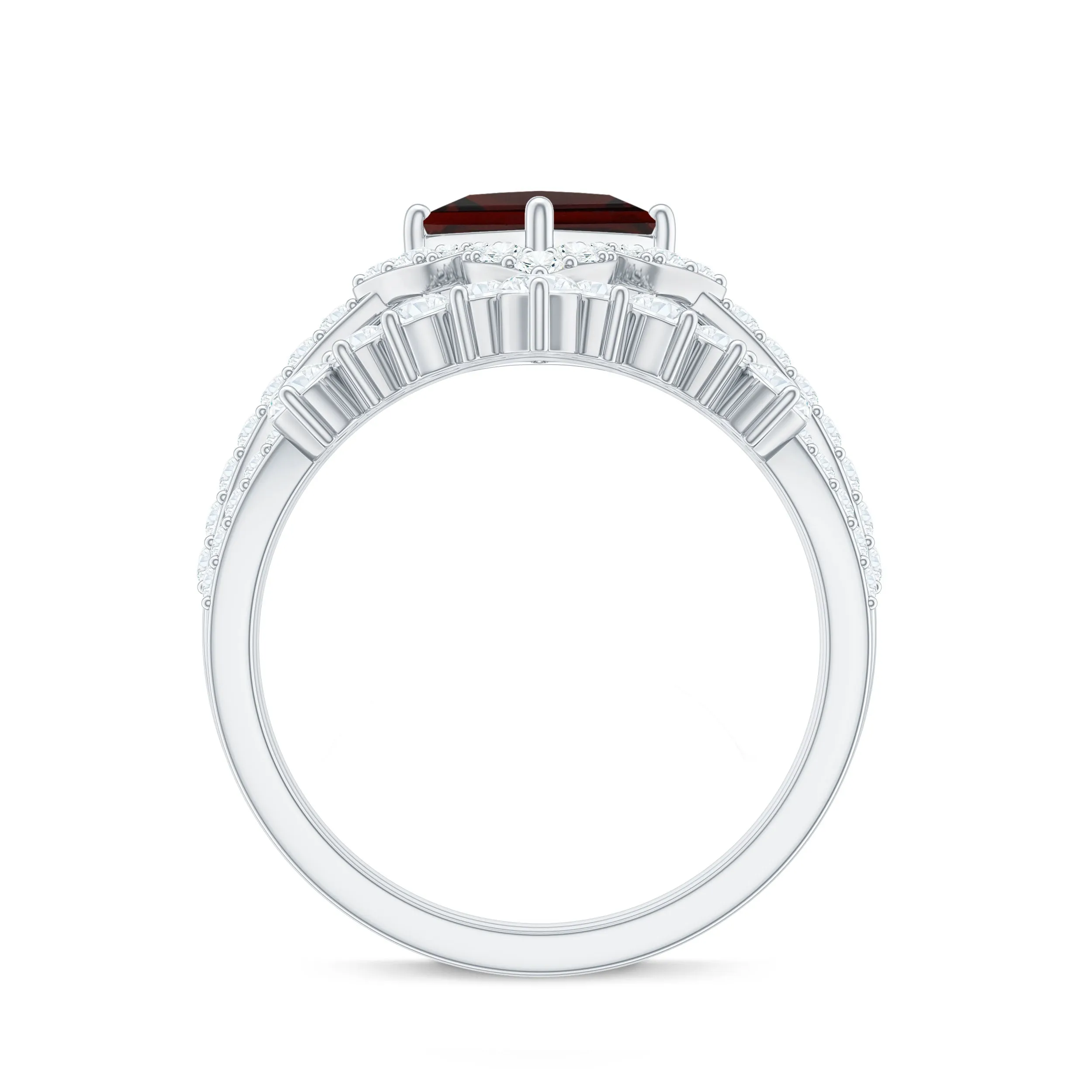 Real Garnet and Moissanite Statement Wedding Ring Set