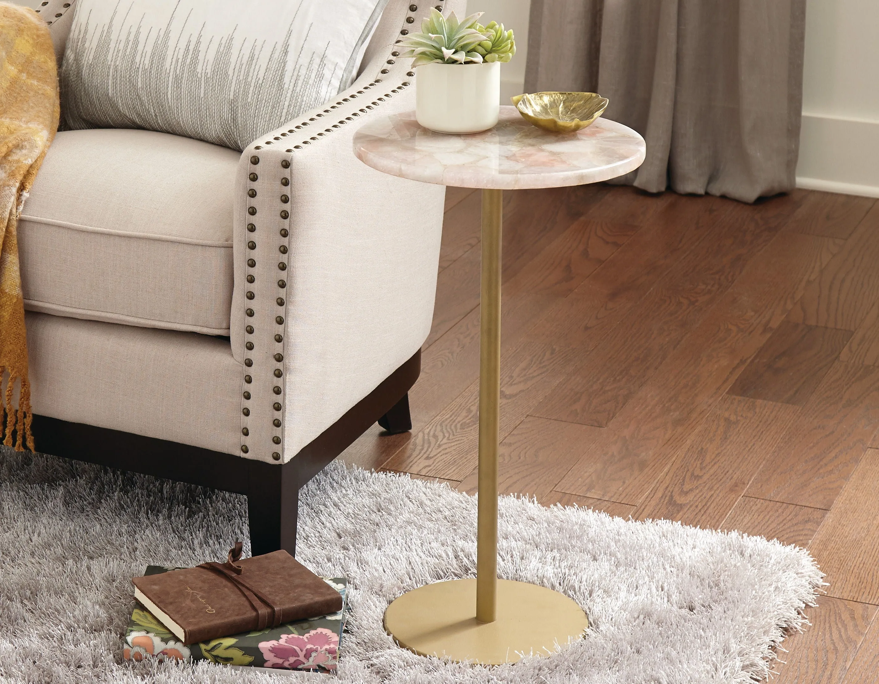 Rosie - Rose Quartz Top Chairside Table - Beige