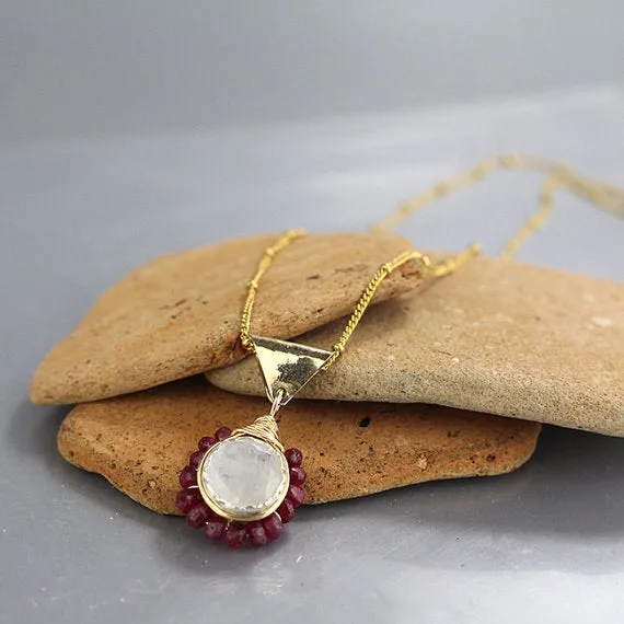 Ruby and Moonstone Flower Necklace