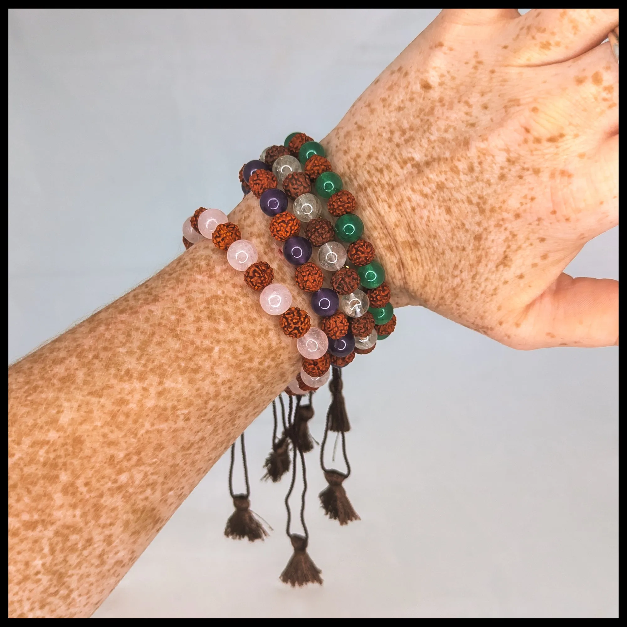 Rudraksha and Rose Quartz Bracelet