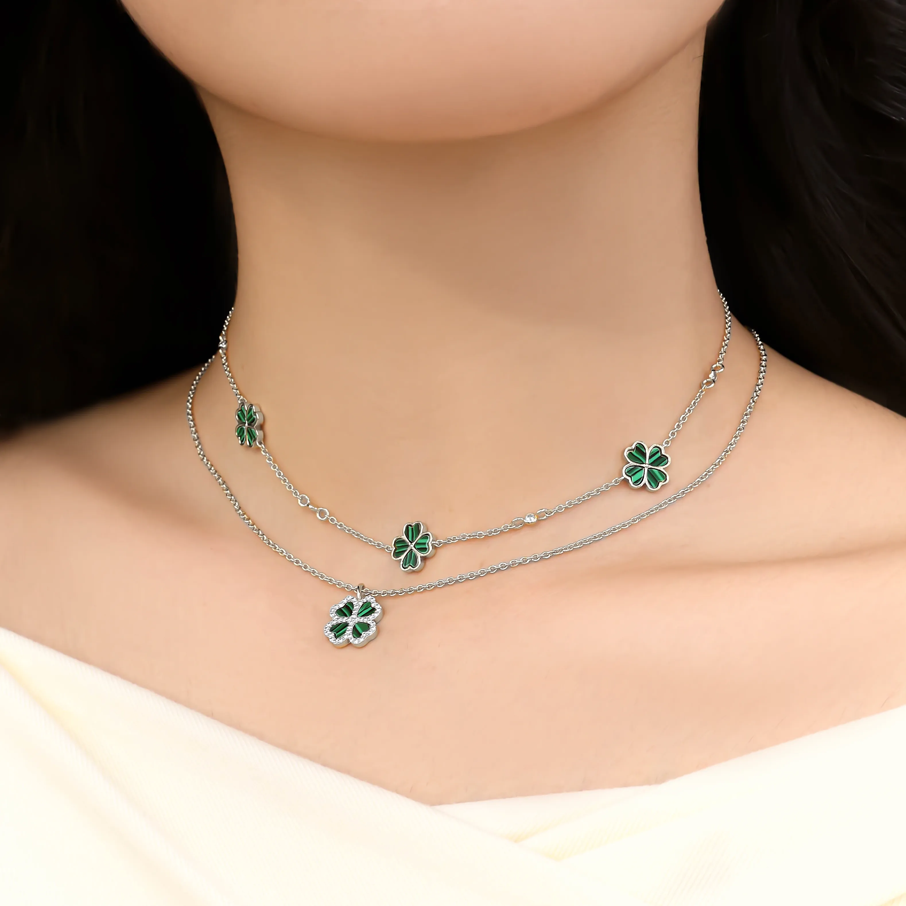 S925 Lucky Emerald Clover Choker