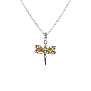 Silver and 10k Yellow or Rose Gold Dragonfly Petite Pendant