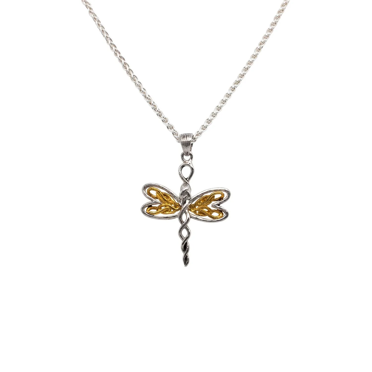 Silver and 10k Yellow or Rose Gold Dragonfly Petite Pendant