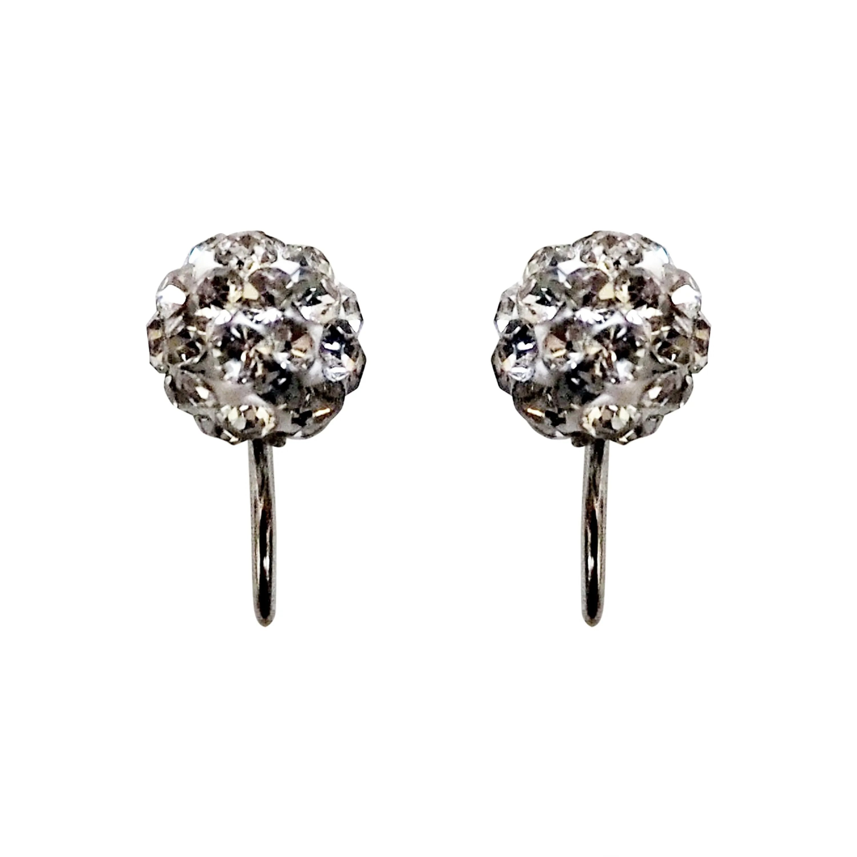 Silver Crystal Rhinestone Pave Ball Spiral Clip On Earrings