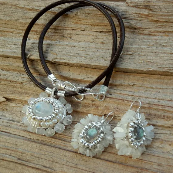 Silver Moonstone Chakra Necklace on Leather Cord