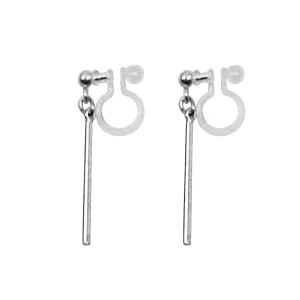 Silver Short Bar Invisible Clip On Earrings