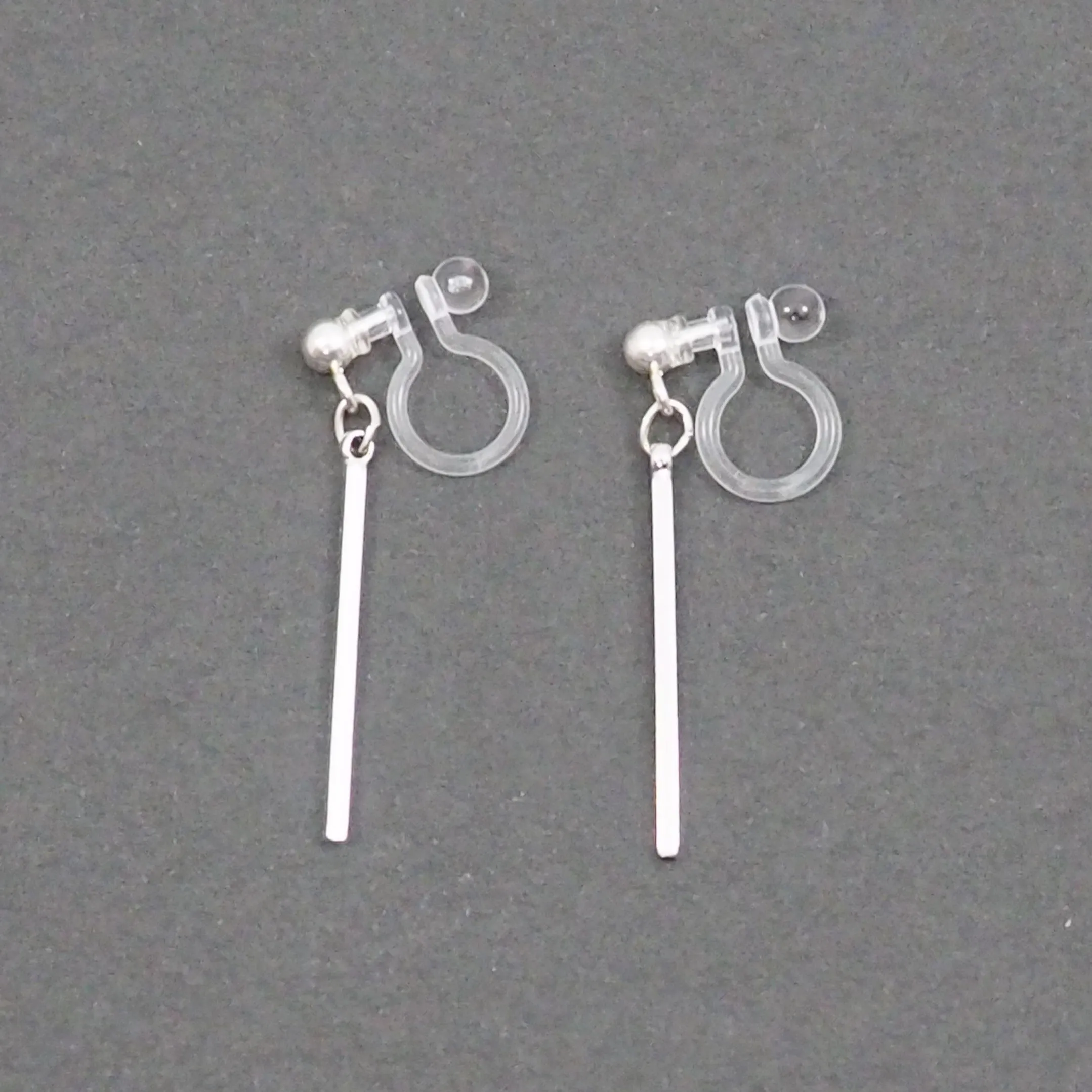 Silver Short Bar Invisible Clip On Earrings