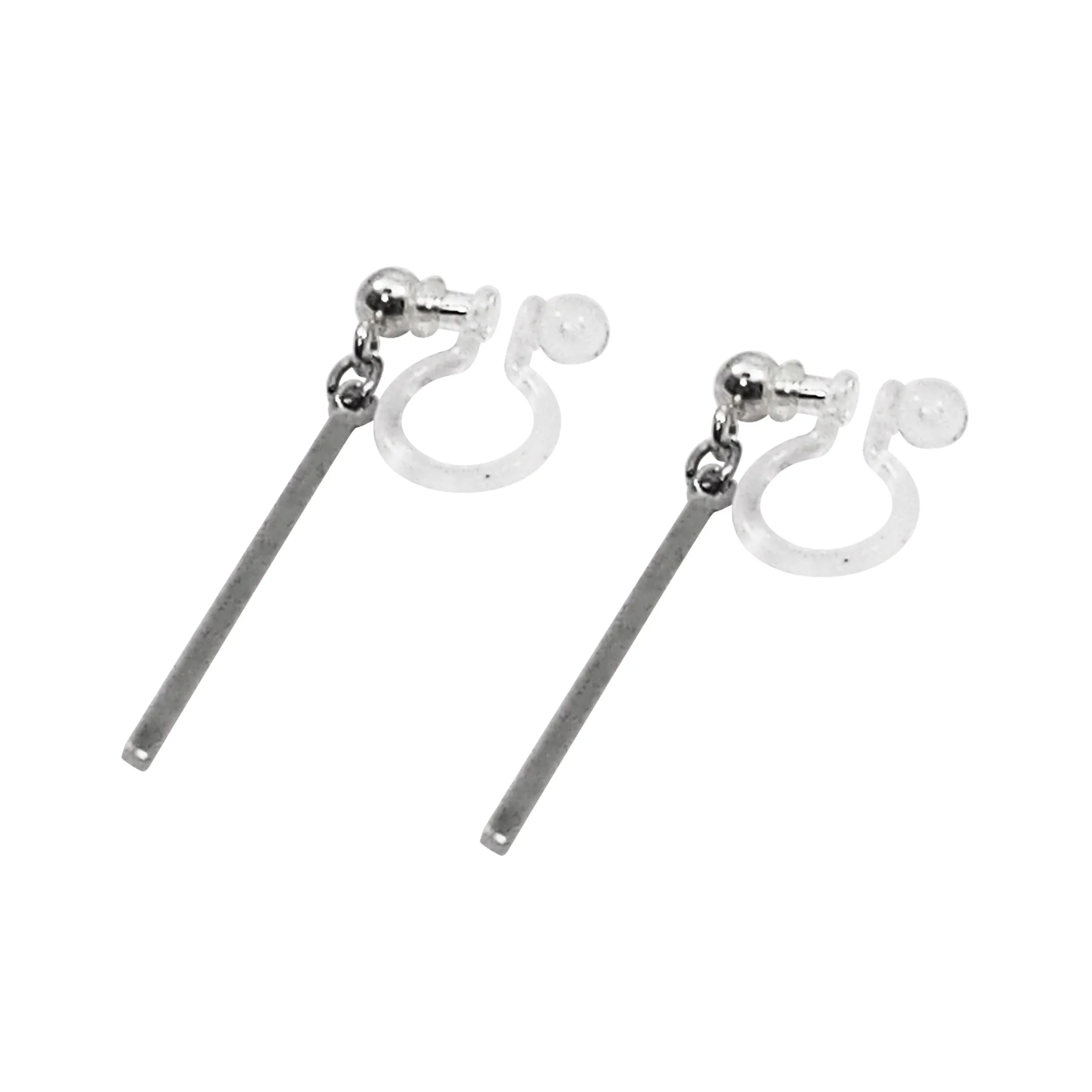 Silver Short Bar Invisible Clip On Earrings