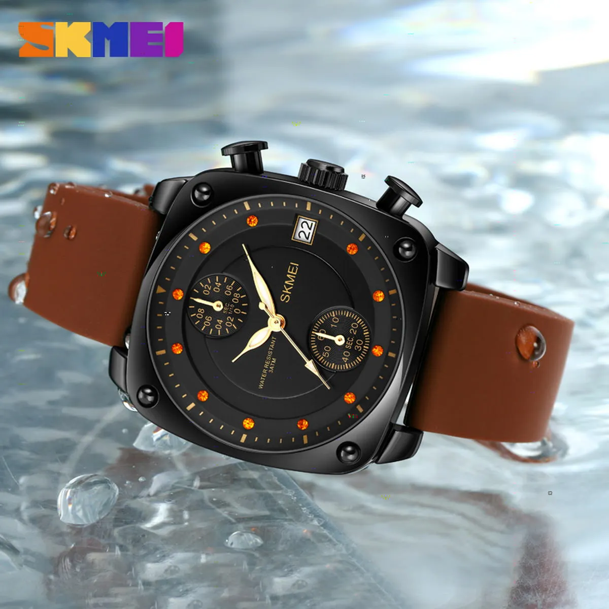 SKMEI 1903 Square Quartz Watch w/ Silicon Strap