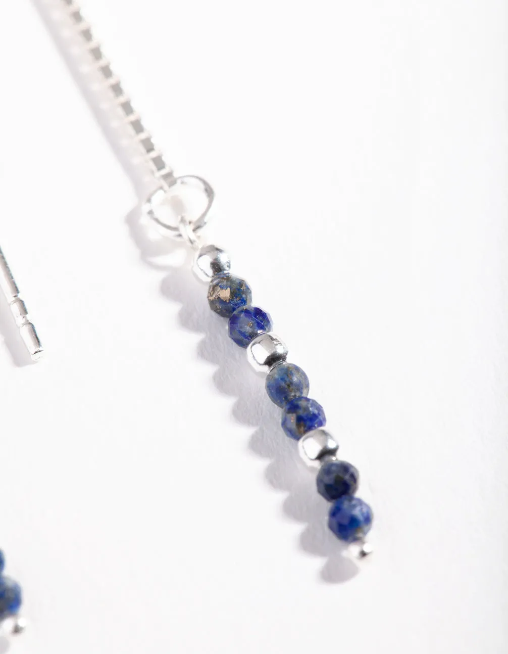 Sterling Silver Lapis Bead Thread Through Earrings