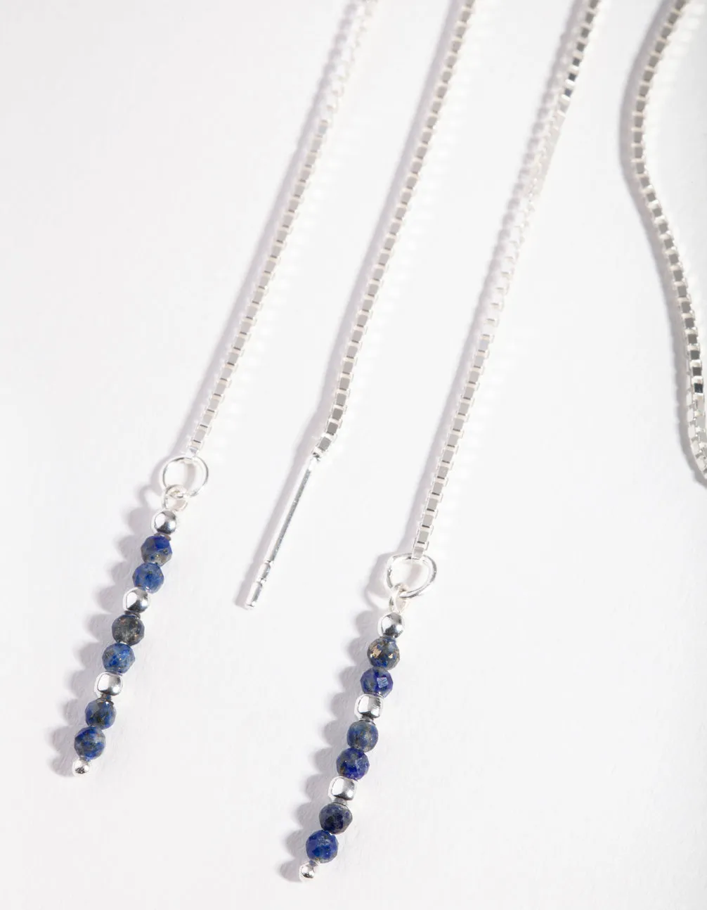 Sterling Silver Lapis Bead Thread Through Earrings